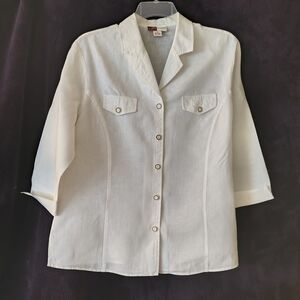 JM Collection Ivory Button-Front Women's Shirt